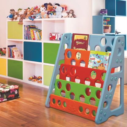 HerpaToys Renkli Montessori Kitaplık – 4 Raflı Çocuk Kitap Düzenleyici (80×80×41 cm) HerpaToys