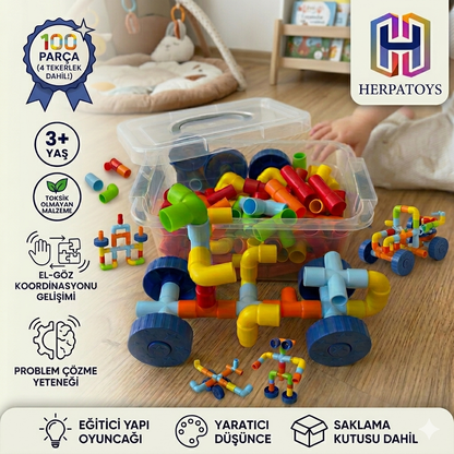 HerpaToys Boru Lego Seti 100 Parça Eğitici Yapı Oyuncağı HerpaToys
